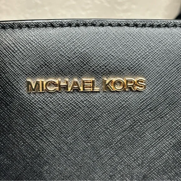 New Michael Kors Black Saffiano Leather Ayden Tote Handbag Top Zip Gold Hardware
